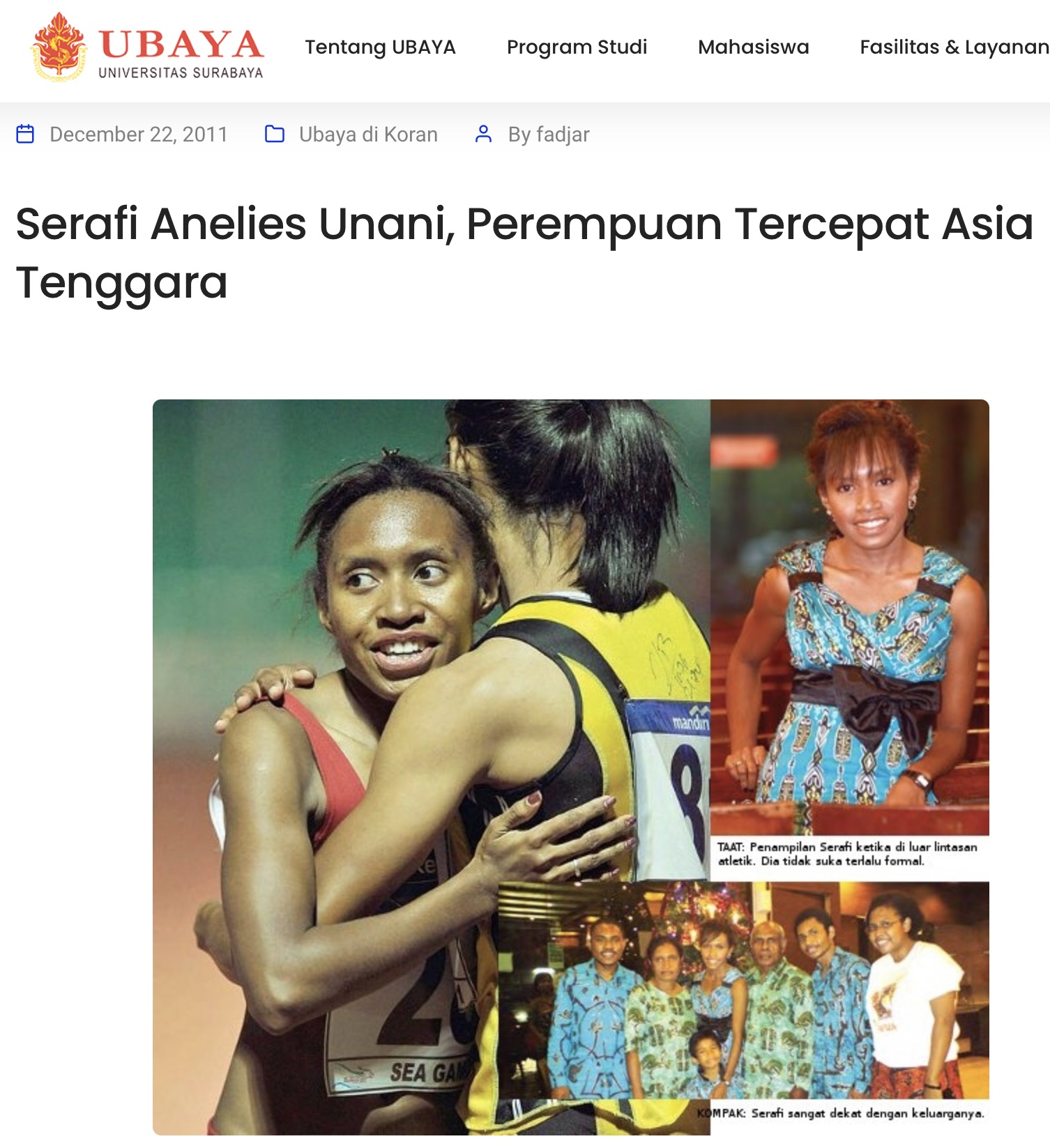 Article Ubaya, Serafi Analies Unani, Wanita tercepat di Asia Tenggara